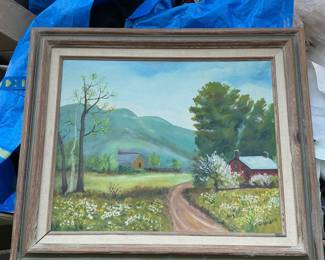 Lot 3017: Gladys W. Morris 1975 Oil on Canvas Panel Farm Landscape