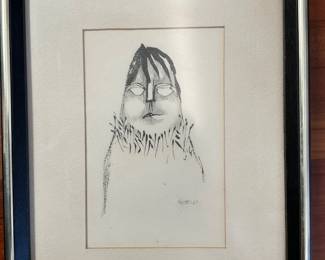 Lot 4077: Everett Spruce Attributed 1963 Ink Drawing of a Head