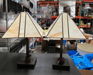 Lot 244: Pair of Mission Style Slag Glass Table Lamps