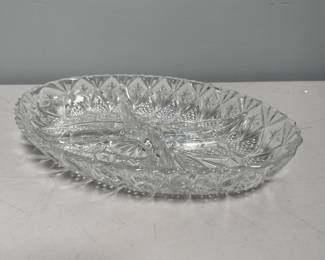 Lot 10120: Pressed Glass Three-Part Oval Relish Dish