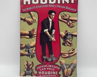 Lot 2656: Houdini Handcuff King Repro Tin Sign, Desperate Sign Co
