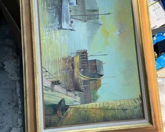 Lot 3018: Paolo Stirrat Signed Original Oil on Canvas Harbor Scene