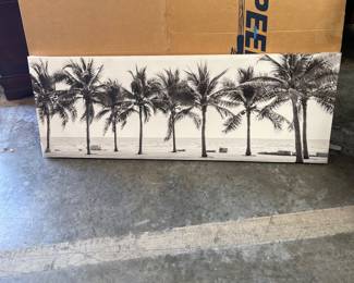 Lot 2533: Panoramic Black and White Palm Tree Beach Canvas Print