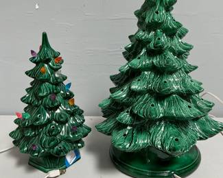 Lot 4062: Pair of Vintage Ceramic Christmas Trees with Bases & Bulbs