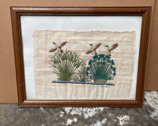 Lot 10204: Egyptian Hand-Painted Papyrus, Ducks of the Nile Marsh
