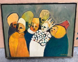 Lot 4071: Spitzer Signed Mid-Century Modernist Figures Oil Painting