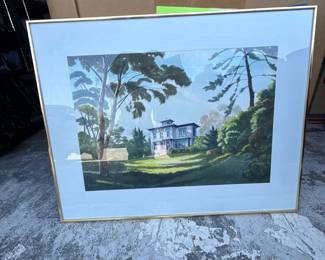Lot 3004: Eric Parfit Signed Watercolor Landscape with Country House