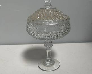 Lot 10042: Indiana Glass Diamond Point Covered Compote
