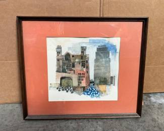 Lot 4070: Signed 1963 Modernist Cityscape Watercolor, Framed