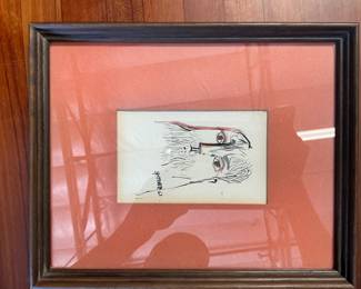 Lot 4076: Spitzer 1963 Signed Ink & Watercolor Portrait, Framed