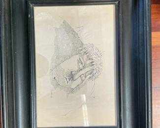 Lot 4078: Signed 1963 Original Pen & Ink Portrait Drawing, Framed