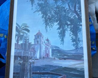 Lot 3011: 2 Richard Lewis Santa Barbara Mission & Wharf Prints