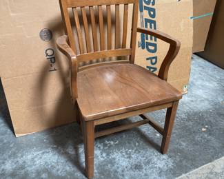 Lot 9019: Vintage Solid Wood Courtroom Banker's Armchair
