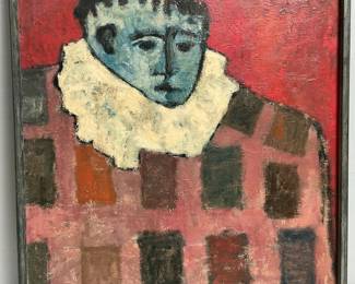 Lot 4067: Spitzer Signed Modernist Clown Portrait Oil Painting