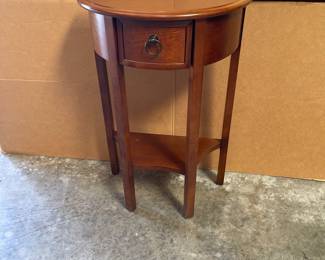 Lot 2532: Cherry-Finished Demilune Hall Table with Drawer and Shelf