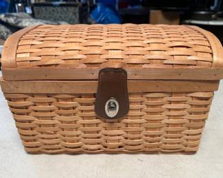 Lot 202: Handwoven Woodchip Storage Chest with Domed Lid