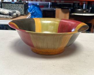 Lot 224: Hand-Painted Sunburst Centerpiece Bowl in Red & Olive