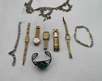 Lot 2719: Ladies Watch & Jewelry Lot - Seiko, Timex, Malachite Cuff