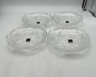 Lot 2728: Set of 4 Mikasa Frosted Rose Crystal Scalloped Bowls