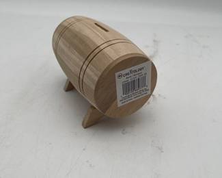 Lot 2777: Creatology Unfinished Wood Barrel Coin Bank on Feet