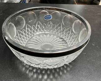 Lot 241: Kent Silversmiths West German Cut Crystal Bowl, Silver Rim