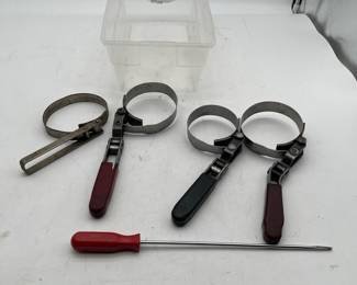 Lot 2826: 4 Band-Type Oil Filter Wrenches & Screwdriver