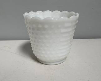Lot 10049: Mid-Century Milk Glass Hobnail Planter, Unmarked