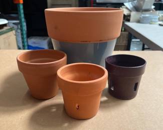 Lot 2509: 4 Terra Cotta & Glazed Clay Flower and Orchid Pots