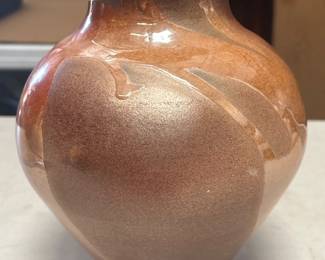 Lot 227: Signed Studio Pottery Vase with Flashed Orange Glaze