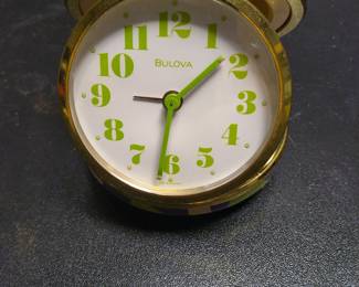 Lot 236: Bulova Wind-Up Travel Alarm Clock in Mod Fabric Case