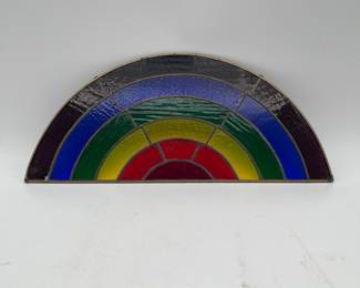 Lot 2682: Rainbow Stained Glass Half-Round Hanging Panel