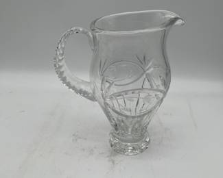 Lot 2677: Hand-Cut Lead Crystal Water Pitcher, Floral Leaf Cut