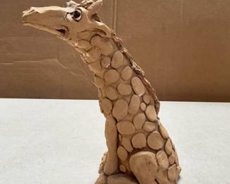 Lot 4093: Signed Studio Pottery Terracotta Seated Giraffe Figure