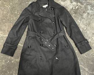 Lot 252: Calvin Klein Premium Black Wool Belted Trench Coat Sz 2