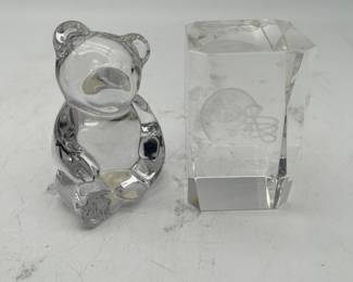 Lot 2697: Princess House Crystal Bear & 49ers Etched Paperweight