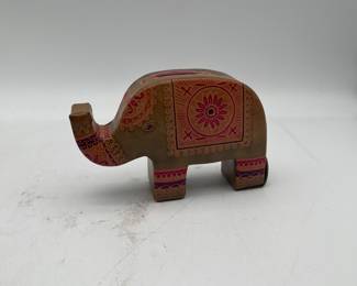 Lot 2738: Indian Hand-Painted Tooled Leather Elephant Coin Bank