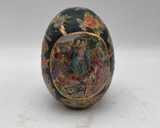 Lot 2694: Chinese Satsuma-Style Moriage Egg, Flight into Egypt