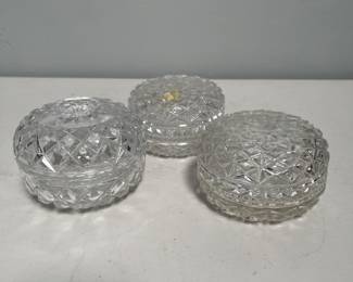 Lot 10137: Vintage Cut Crystal Trinket Boxes, Set of 3