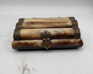 Lot 2714: Vintage Indian Camel Bone & Brass Domed Trinket Box