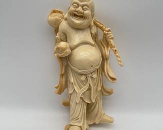 Lot 2752: Standing Laughing Buddha Budai Faux Ivory Figure