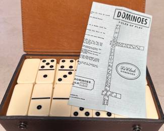 Lot 207: Alex Cramer Le Club Double Six Dominoes, Faux Leather Case