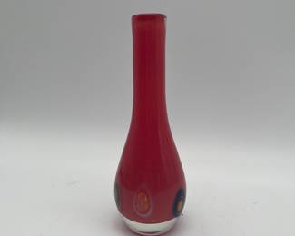 Lot 2649: Romanian Red Cased Art Glass Millefiori Bud Vase