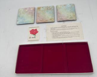 Lot 2667: 3 Japanese Cloisonné Enamel Square Dishes in Box