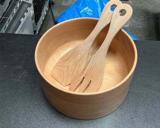 Lot 250: Woodbury Woodenware Vermont Cherry Salad Bowl & Servers