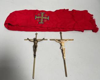 Lot 10028: Mid-Century Wall Crucifixes & Jerusalem Cross Stole