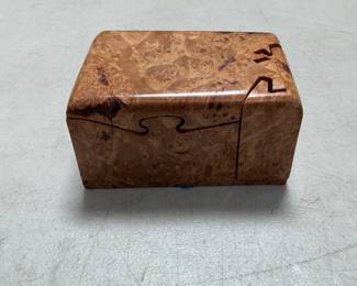 Lot 4084: Handcrafted Burl Wood 4-Piece Puzzle Box, Felt Lined