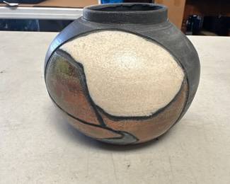 Lot 231: Copper Matte Raku Studio Pottery Ball Vase