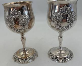 Lot 473: Reed & Barton "King Francis" Silverplate Goblets, Pair