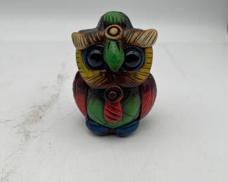 Lot 2712: Mexican Folk Art Hand-Painted Clay Owl Whistle Figurine