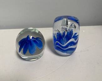 Lot 10122: Art Glass Flower Paperweights, Pair